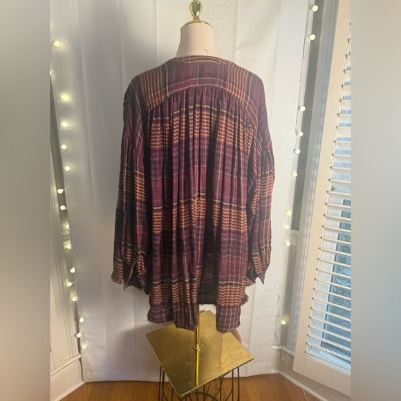 Free People Oversized Boxy Mandarin Collar Long Sleeve Blouse Small - Picture 2 of 8